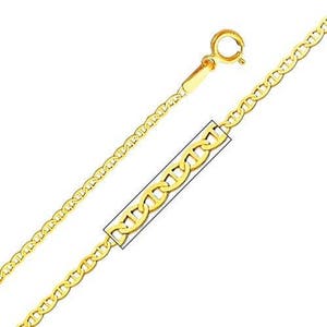 14K Mariner Chain, 14K Yellow Gold or 14K White Gold Mariner Flat Link Necklace 1.3mm, 16&quot;, 18&quot;, 20&quot; or 22 inch, Spring Ring Clasp