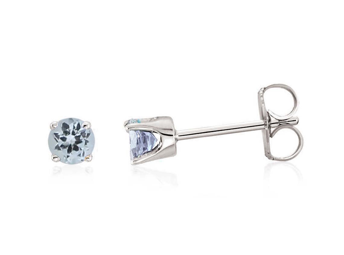 14K White Gold Aquamarine Stud Earrings Light Blue Aquamarine Etsy
