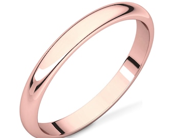 Solid 10K Rose Gold Polished Domed Engagement, Anniversary or Wedding Band 2.5mm Wide, Custom Ladies Ring Sizes, Regular Fit, Gift