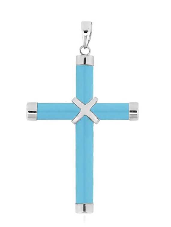 Reconstituted Turquoise Cross Pendant Sterling Silver, Pendant Only Reconstituted Turquoise Cross Pendant Sterling Silver, Pendant Only