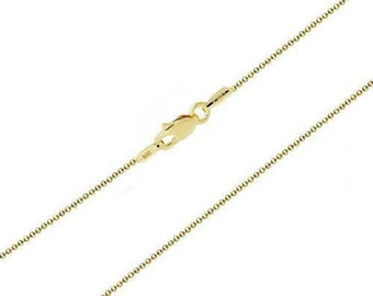 14K Yellow Gold Beaded Ball Chain, Diamond-Cut 1mm Necklace, 16", 18", 20"and 24 Inch, Gift for Her, Lobster Claw Clasp