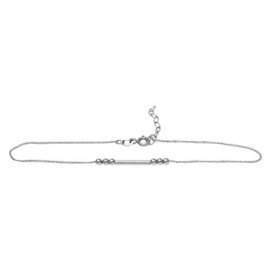 Silver Anklet, 925 Sterling Silver Adjustable Beaded Bar Cable Ankle Bracelet 9 inch + 1 Inch, Spring Ring Clasp, Summer Jewelry, Minimalist