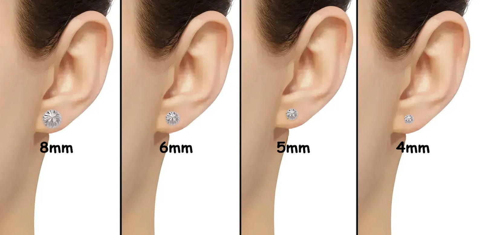 10K White Gold Stud Earrings Diamond Cut Flat Back Ball Studs - Etsy