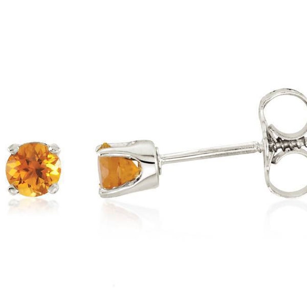 Citrine Stud Earrings, 14K White Gold or Yellow Gold 3mm Genuine Citrine Gemstone Studs, Screw Back Studs, November Birthstone, Girl's Gift