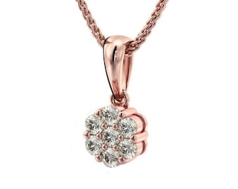 Diamond Cluster Pendant, 14K Rose Gold, Yellow Gold or White Gold Diamond Flower Cluster Pendant .25ct, 6.75mm Round 7 Stone Cluster