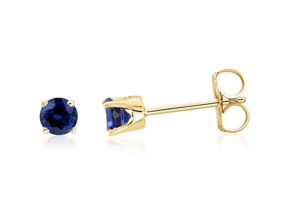 Or 14Kt Saphir Bleu Ovale Cadre Clous D/'Oreilles