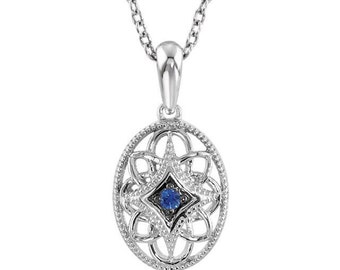 Sterling Silver Sapphire Pendant, .925 Genuine Blue Sapphire Solitaire Pendant and 18 inch Cable Chain, September Birthstone, Gift For Her