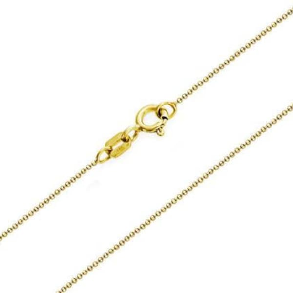 10K Yellow Gold Beaded Ball Chain, Diamond Cut 1mm Bead Necklace 15", 16", 18", 20", 22 and 24 Inch, Gift for Her, Spring Ring Clasp