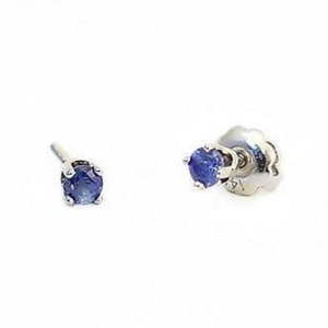 14K Baby Earrings, 14K White Gold Blue Sapphire Small Stud Earrings, Screw Back Studs, Gift for Babies & Kids, Second Piercings