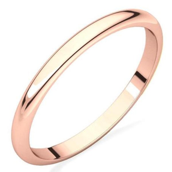 Solid 10K Rose Gold Polished Domed Engagement, Anniversary or Wedding Band, 2mm Wide Custom Ladies Ring Size, Regular Fit, Gift for Her