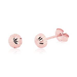 10K Rose Gold Studs Diamond Cut Flat Back Ball Stud Earrings 3mm, 4mm, 5,mm, 6mm or 8mm Round
