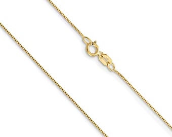 10K Yellow Gold Solid Box Chain .7mm wide, 14", 16", 18", 20", 22", 24 Inch Necklace, Gift for Her