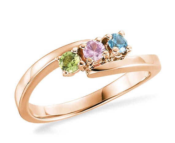 14k White Gold Genuine Diamond ByPass Mother's Family Birthstone Ring 14k White Gold Genuine Diamond ByPass Mother's Family Birthstone Ring