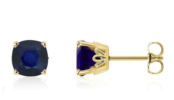 Sapphire Cushion Cut Stud Earrings 14K Rose Gold Yellow Gold or White Gold Blue Sapphire Gemstone Studs 5 X 5mm September Birthstone Etsy UK