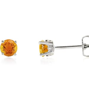 Citrine Earrings, 14K Yellow Gold or 14K White Gold Citrine Gemstone Stud Earrings 3.5mm, 4mm, 5mm or 6mm Round, November Birthstone
