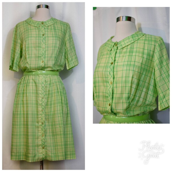 Spring Green Plaid 50s Shirtwaist Dress