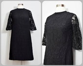 60s Black Wiggle Dress with Lace Half Sleeves