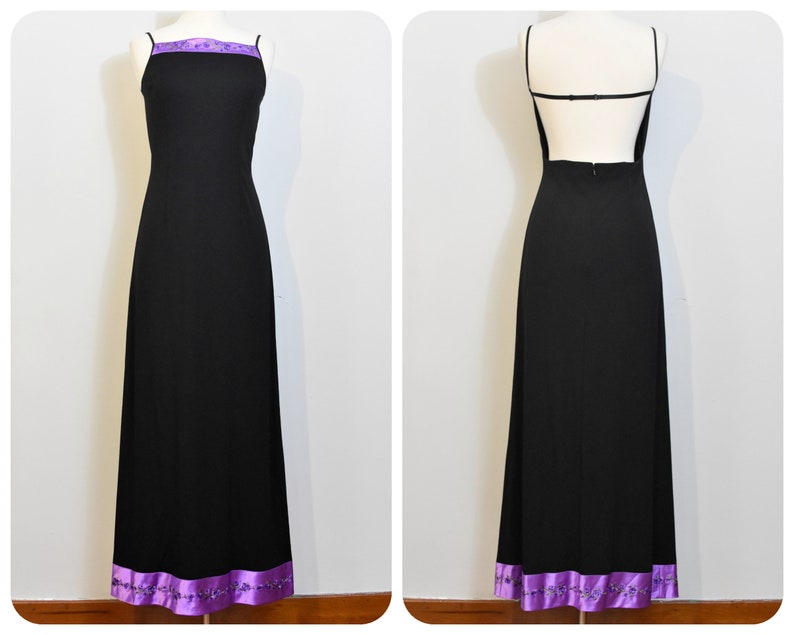 Papell Boutique Evening 90s Backless Black Gown