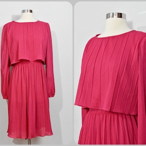 Hot pink Chiffon Pleated 70s Dress