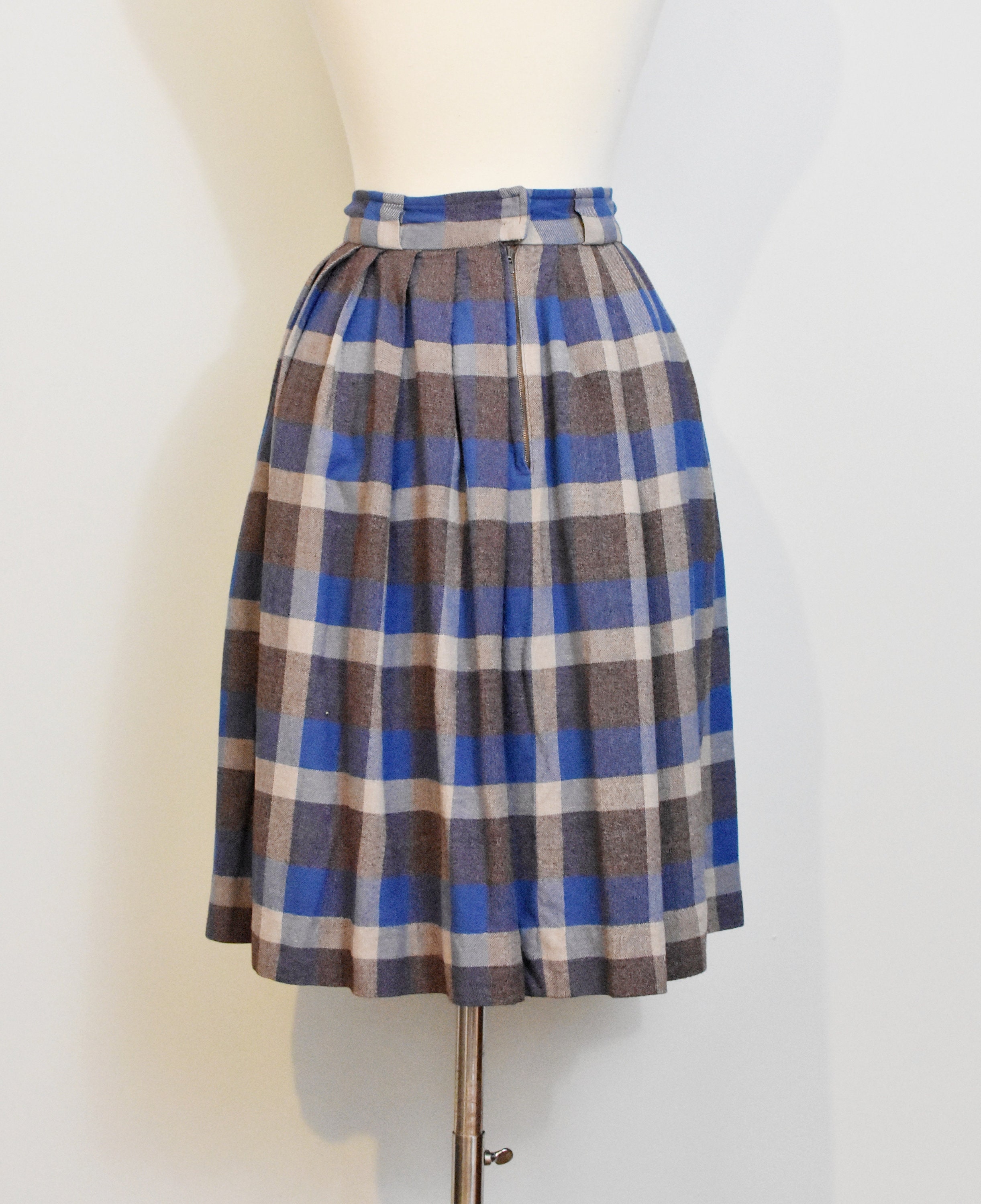 Brown and Blue Plaid 50s Pleated Skirt - Etsy