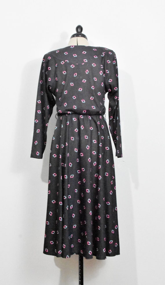 Lerner! Geometric Print Black 80s Dress - image 4