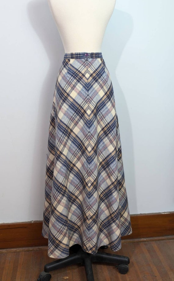 Blue/Purple/Tan Chevron Plaid 70s Maxi Skirt - image 4