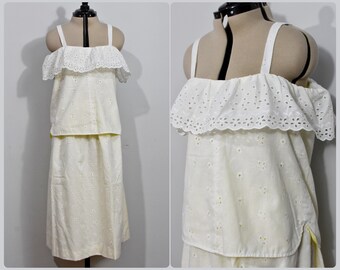 2-Piece Yellow & White Eyelet 80s Dress