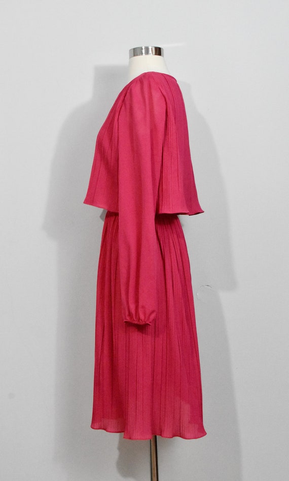 Hot pink Chiffon Pleated 70s Dress - image 3