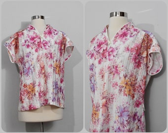 Floral Print 70s Blouse White/Pink/Purple/Peach