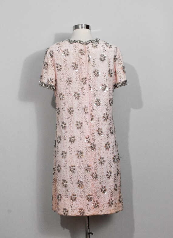 Andora Pink Lace Sequins & Beads 60s Dress - image 4