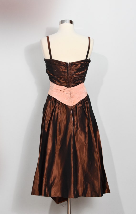 Brown/Peach Taffeta 50s/60s Dress - image 5