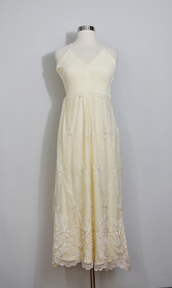 Frank Usher Buttercup Yellow Embroidered 70s Maxi… - image 2