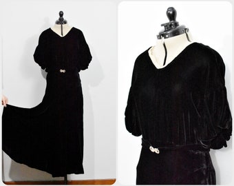 Black Silk Velvet 1930s Bias Cut Robe