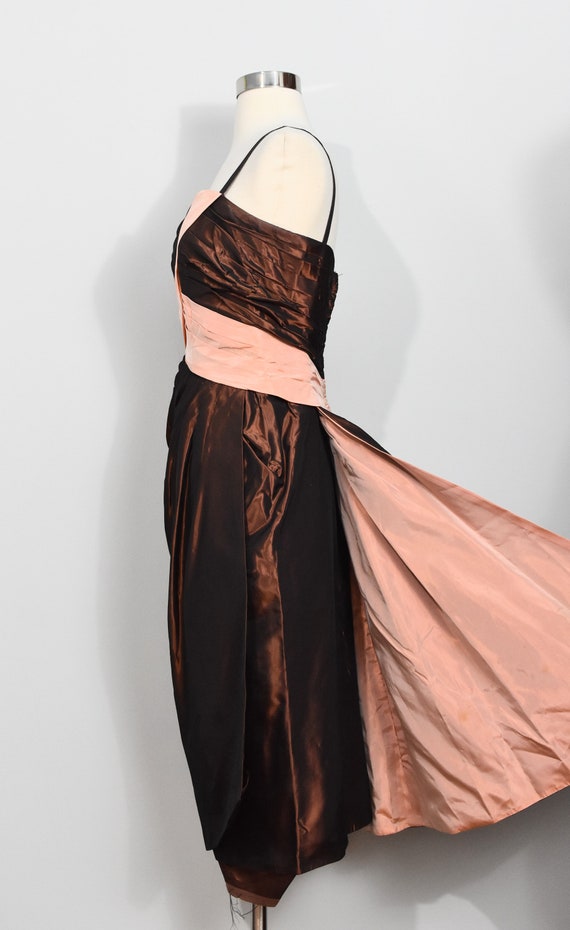 Brown/Peach Taffeta 50s/60s Dress - image 4