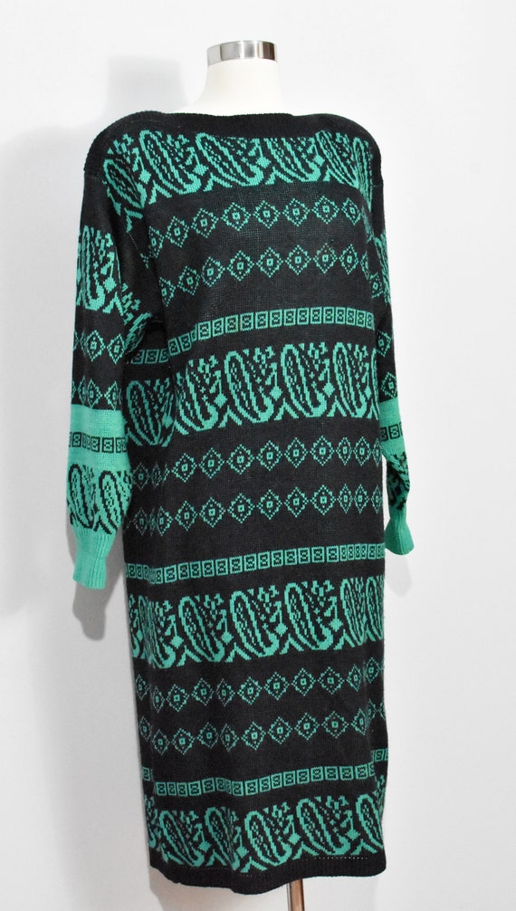 Lauren Steele 80s Green/Black Sweater Dress - image 6