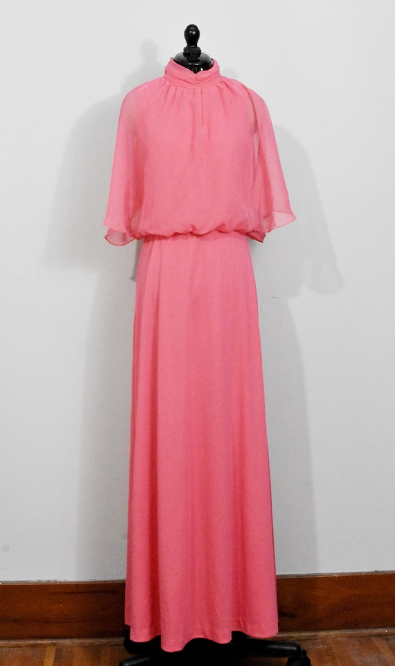 Hot Pink 70s Maxi Dress with attached capelet - image 2