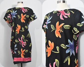 Liz Claiborne Black Floral Linen Dress