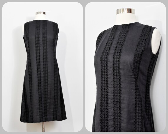 I. Magnin Black Eyelet Shift Dress