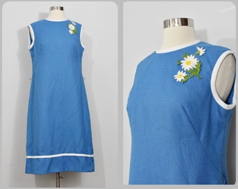 Nantucket Naturals Blue Linen Shift Dress 70s