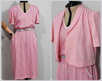 Times Up Le Temps Pink 80s Dress with Blue Stripes and Bolero