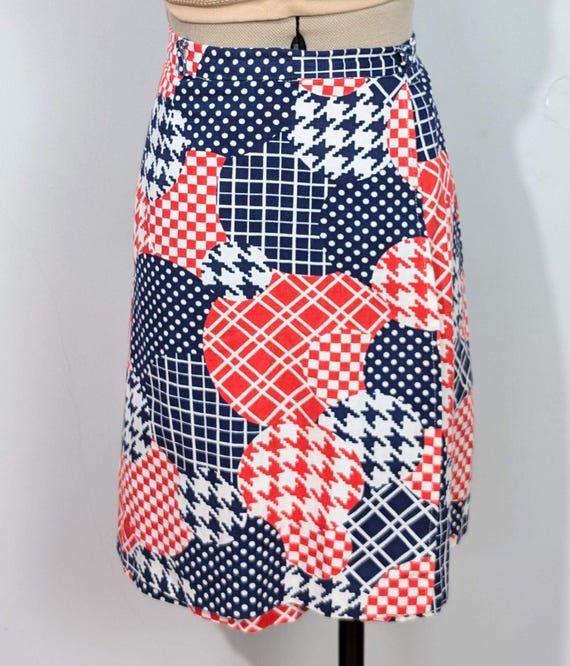 60s Blue/Red Patchwork Skort - image 2