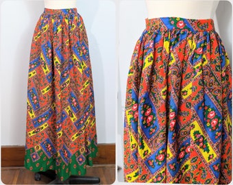 Red/Green/Yellow/Blue Faux Patchwork 60s Maxi Skirt