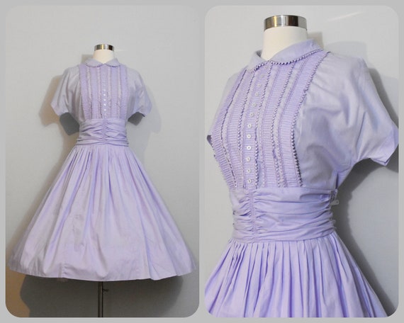 1950s Purple Cotton Day Dress
