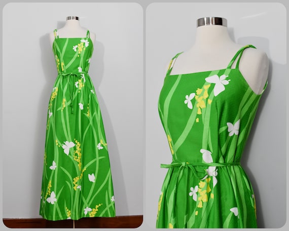 Green Butterflies and Buttercups Print Malia Maxi