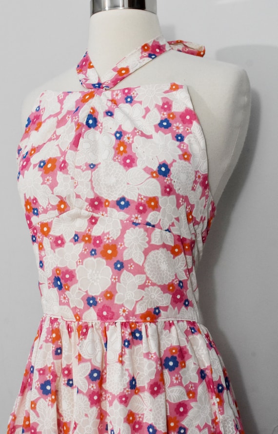 60s Pink and Cream Floral Boho Halter Maxi Dress - image 6