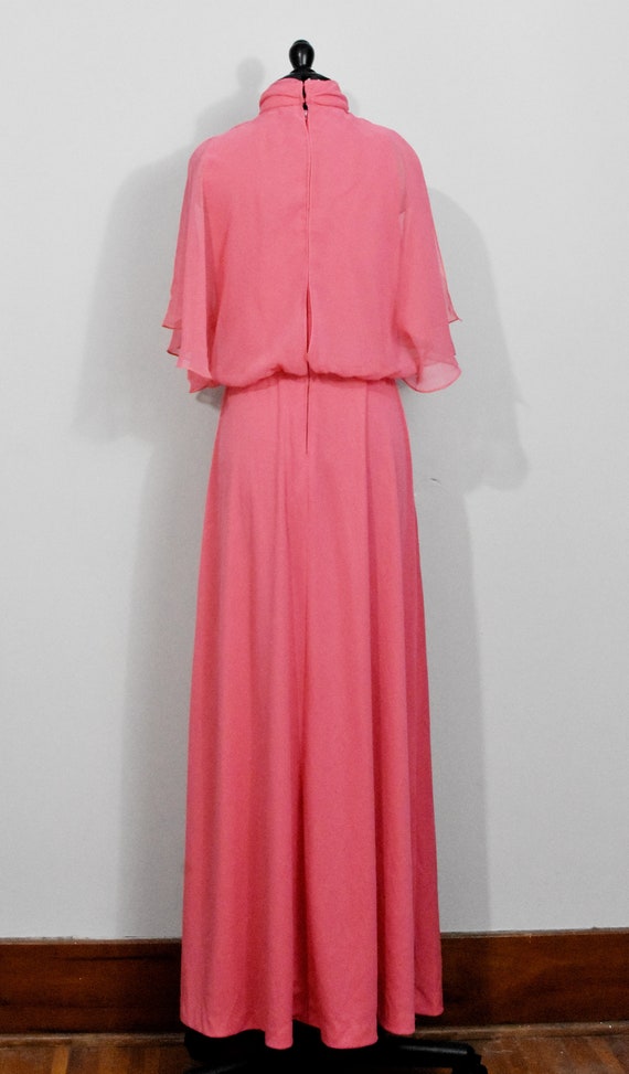 Hot Pink 70s Maxi Dress with attached capelet - image 5