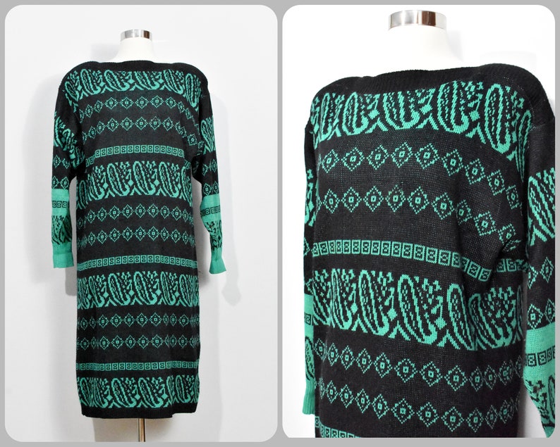 Lauren Steele 80s Green/Black Sweater Dress image 1