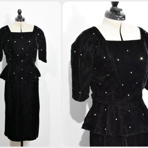 Positive Influence Black Velvet Peplum Rhinestone Dress