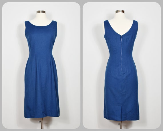 Blue Felted Wool 50s/60s Wiggle Dress