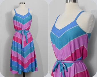 L Rothschild 70s Blues/Pinks Chevron Dress